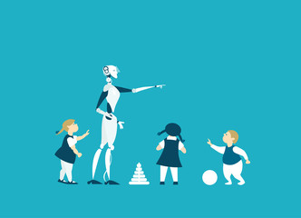Robots are future babysitters and teachers. RPA, Robotic Process Automatisation concept.