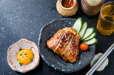 Grilled chicken in Japanese style with teriyaki sauce.