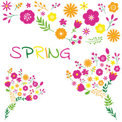 Spring flower bouquet floral decoration design set.