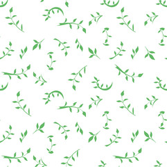 Seamless pattern green leaves and twigs. Flat vector template.