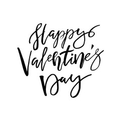 Happy Valentines day card with calligraphy text on white background. Template for Greetings, Congratulations, Housewarming posters, Invitation, Photo overlay. Vector illustration