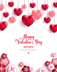 Valentine's day background with paper cut flowers - obrazy, fototapety, plakaty