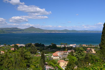 Fototapeta premium View of Lake of bracciano. The lake is a volcanic origin crater lake and the second largest lake in Lazio Italy.