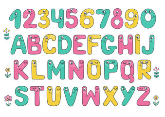 Kids alphabet with eyes and numeral