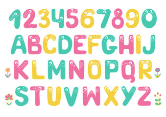 Kids alphabet with eyes and numeral
