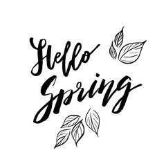 Hello Spring - Hand drawn inspiration quote. Vector typography design element. Spring lettering poster. Good for t-shirts, prints, cards, banners.
