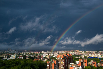 Panorama of Belgrade and Rainbow after rain