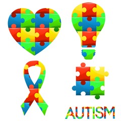 World autism awareness day.Puzzle text of autism in different colors. Medical,healthcare related design isolated on white background