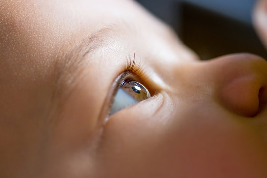 Baby eye close-up photo during breastfeeding