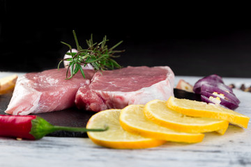 Raw pork meat with spice ingredient