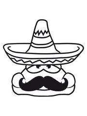 gesicht kopf mexikaner mustache schnurrbart sombrero hut südamerika mexiko sitzend frosch klein süß niedlich quak comic cartoon clipart