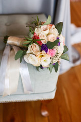 bridal bouquet on a chair