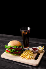 Burger served in bun in nutrition fast food concept