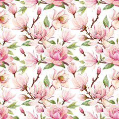 Fototapeta premium Watercolor magnolia floral pattern