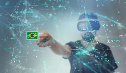 Guy looking through VR (Virtual Reality) glasses - Brazil