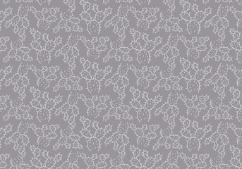 Hand drawn cactus vector pattern in a gray color palette