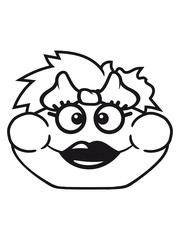 gesicht kopf mädchen girl frau weiblich hübsch schön lustig glücklich sitzend frosch klein süß niedlich quak comic cartoon clipart