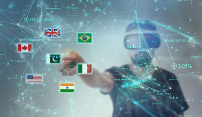 Guy looking through VR (Virtual Reality) glasses - Pakistani Flag