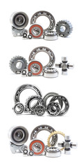 Bearing, rollers and gear parts isolated on white, automotive industry