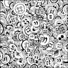 Hand drawn Uncolored Abstract Adult Coloring book page with clothing buttons . Can be used as adult coloring book, coloring page, card, illustration vector