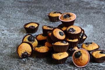 Mini blueberry muffins on the dark background