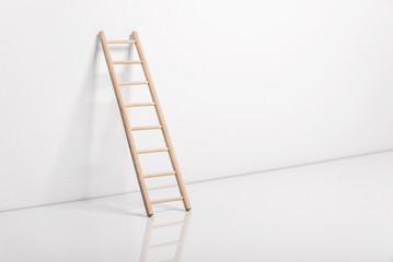 Wooden ladder leaning against the wall. © Denis Rozhnovsky