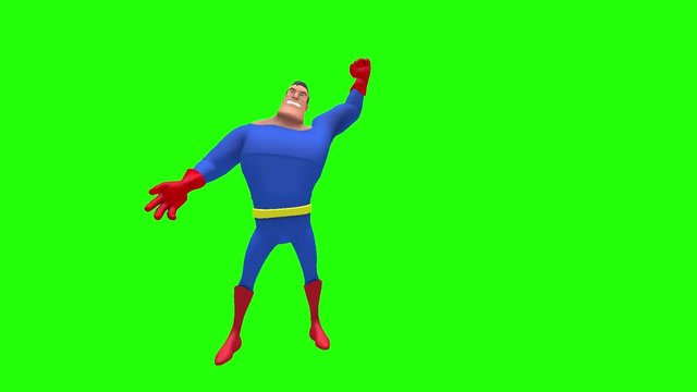 Vengeful upset angry hateful animated superhero strongman cartoon character in front of green screen performs sequence of conversational gestures multiple times
