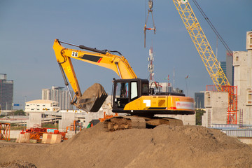 Backhoe loader in construction site