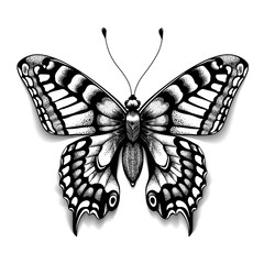 Tattoo art butterfly for design and decoration. Realistic butterfly with shadow. Vector sketch of butterfly