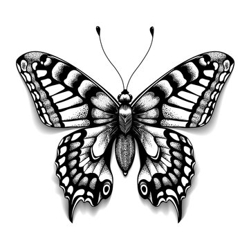 Naklejka Tattoo art butterfly for design and decoration. Realistic butterfly with shadow. Vector sketch of butterfly