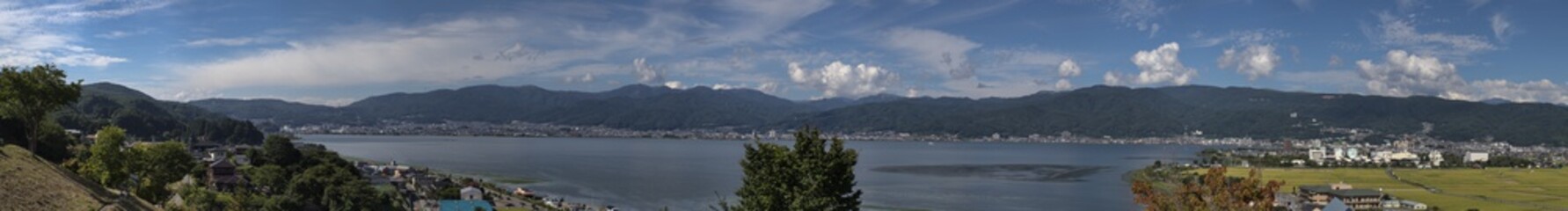 Fototapeta na wymiar Panorama of japanese lake