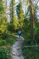woman walk in forest at Jedkod-Pongkonsao Ecotourism and Environmental Education Center thailand