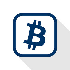 vector square dark blue icon bitcoin with rounded corners and long shadow - symbol of cryptocurrency in flat design