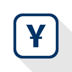 vector square dark blue icon yuan with rounded corners and long shadow - symbol of chinese currency in flat design