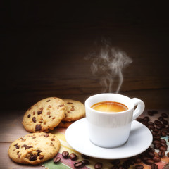 Espresso with cookies and coffee beans