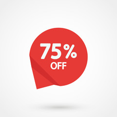 Red price tag label with 80% text on it and with shadow isolated on white background.