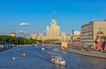 Fototapeta premium Moscow cityscape with river embankment
