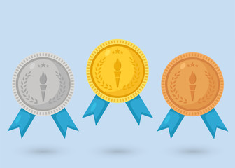 Three vector medals gold, silver and bronze