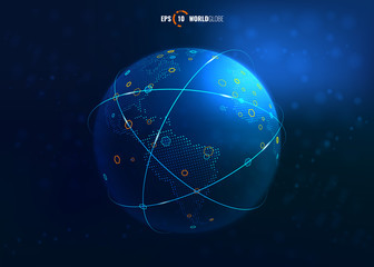 Vector 3D Sci-Fi World Map Globe with Internet Connections