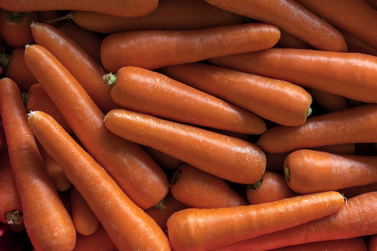 Fresh carrot on display in the market.Food background.