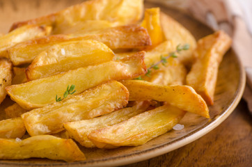 Homemade french fries with organic ketchup