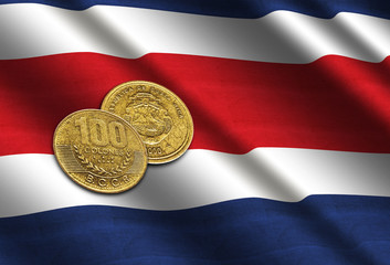 Costa Rican money on the flag. Abstract illustration.