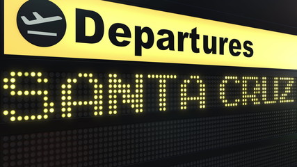 Flight to Santa Cruz de la Sierra on international airport departures board. Travelling to Bolivia conceptual 3D rendering