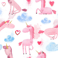 Seamless Pattern with Cartoon Unicorns