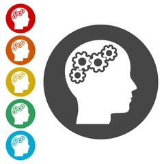 Human head with gears icon, Head with gears conce