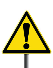 exclamation mark on road sign, yellow color