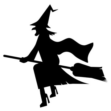 witch flies on broomstick, halloween iconography 