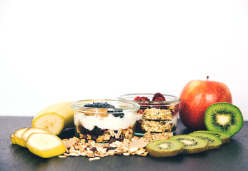 Healthy breakfast fresh granola muesli.
