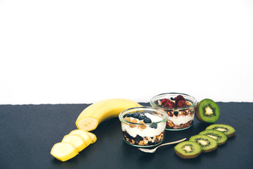 Healthy breakfast fresh granola muesli.