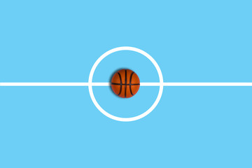 Flat lay design of draw line with ball image on blue pastel background